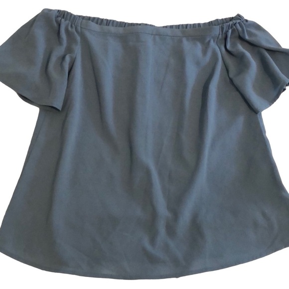 Monteau Tops - Monteau Slate Blue Off Shoulder Short Sleeve Top